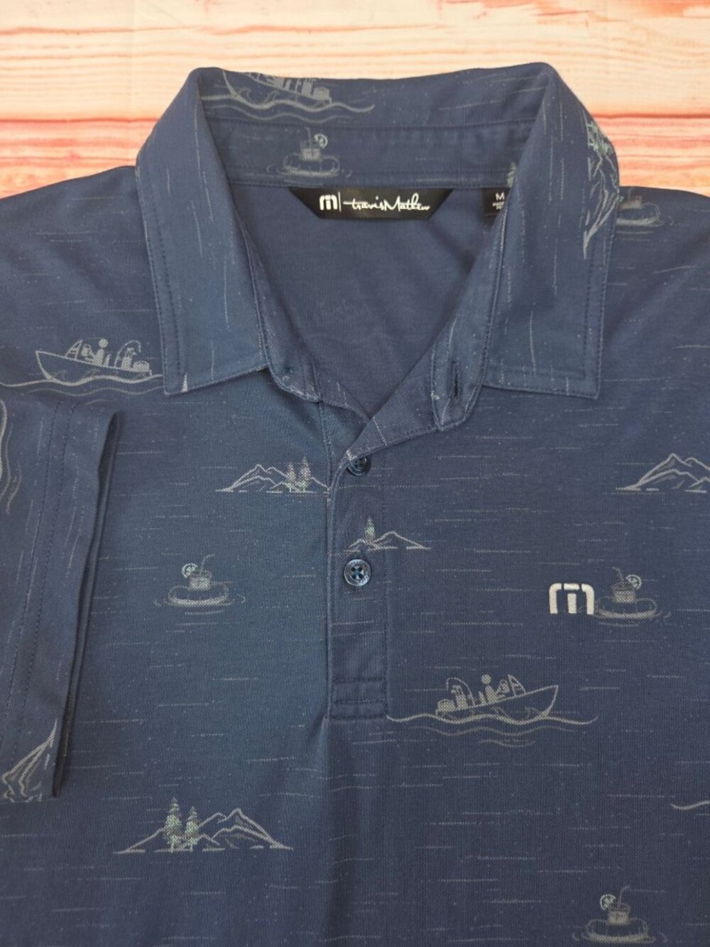 Travis Mathew Mens Navy Polo Size Medium Subtle Nautical Print